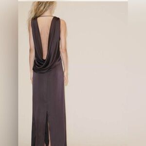 Zara Chocolate Brown Satin Drape Back Maxi Dress